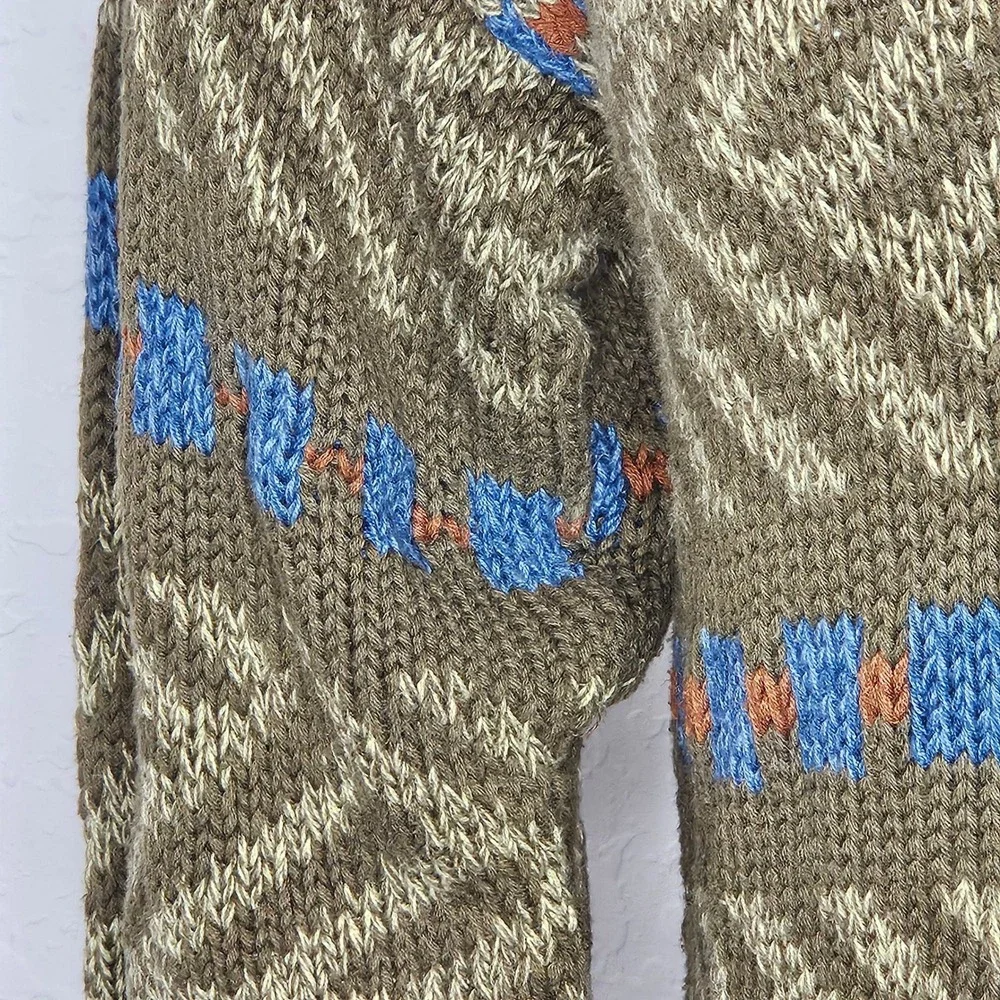 Vintage Lizwear Petites Cotton Knit Sweater‎ Olive Geometric Crew Pullover Sz SP - Picture 3 of 7